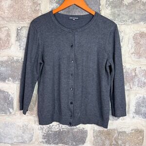 Cable & Gauge Women's Charcoal Gray Button Front Cardigan Sweater XL Preppy